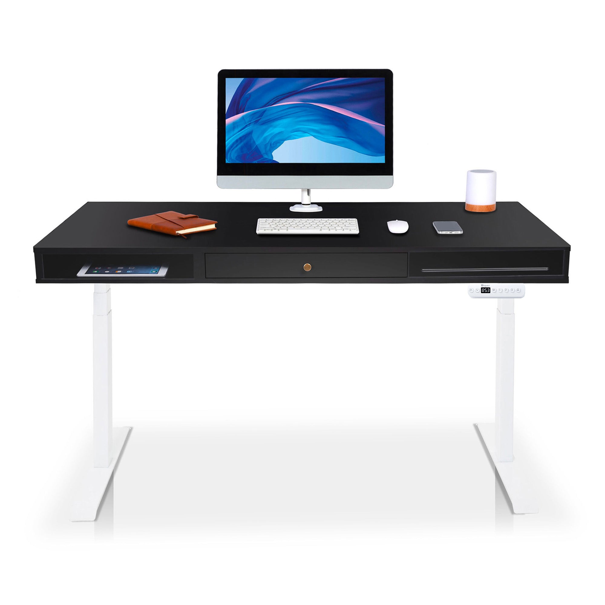 Bureau assis debout 1 tiroir - SPACE DYNAMIC SQUARE 160x80 cm blanc-noir