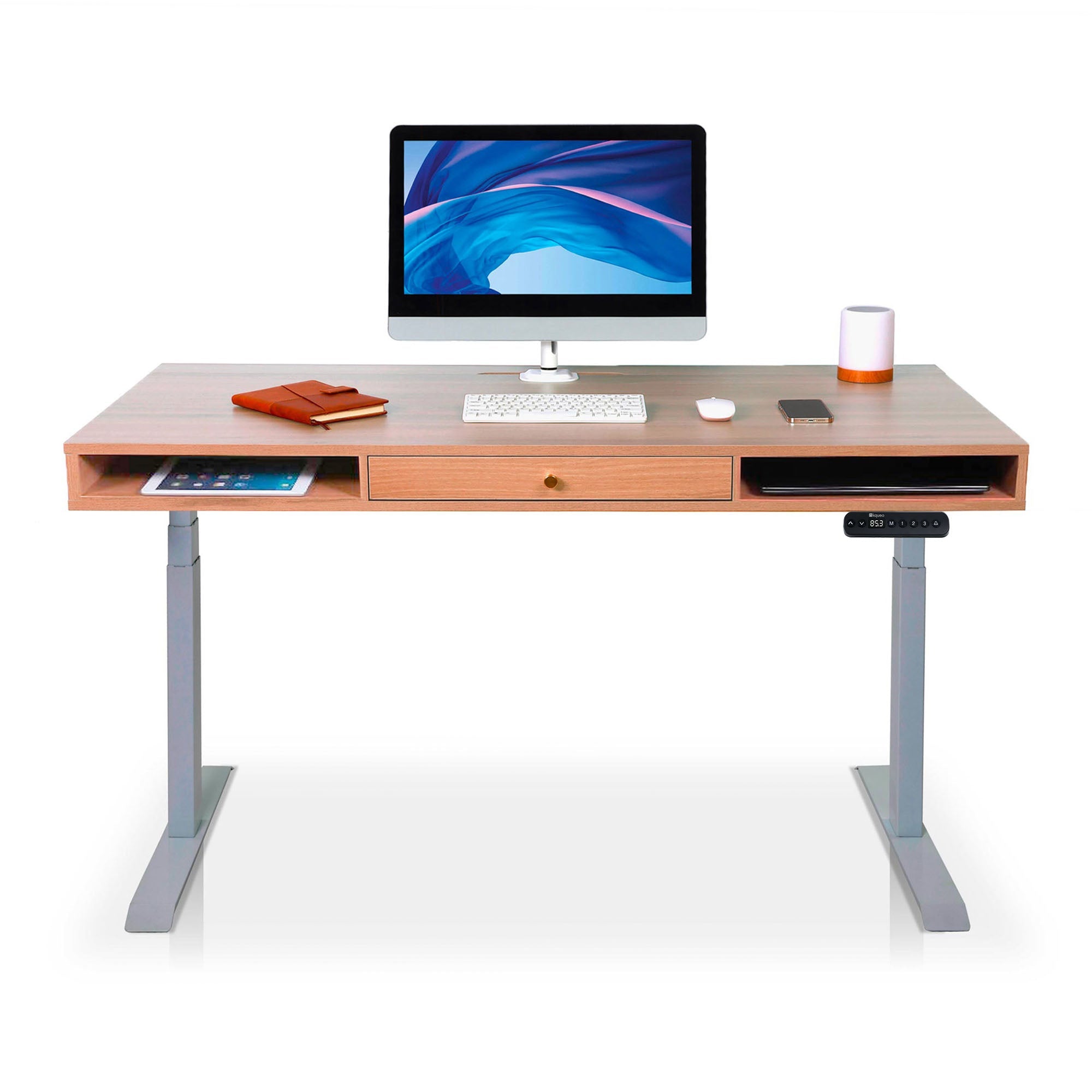 Bureau assis debout 1 tiroir - SPACE DYNAMIC SQUARE 110x60 cm gris-chene-naturel