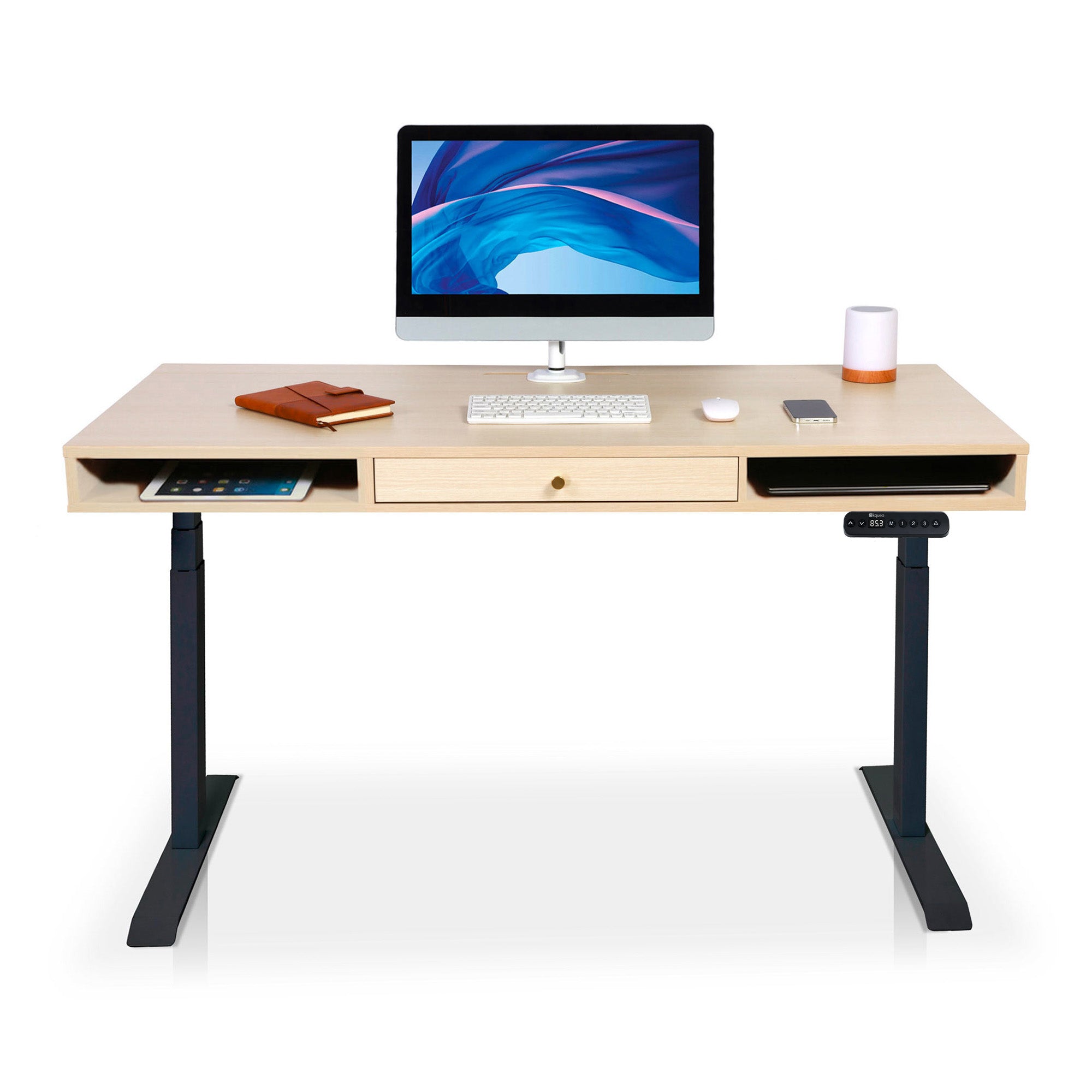 Bureau assis debout 1 tiroir - SPACE DYNAMIC SQUARE 180x80 cm noir-chene-clair