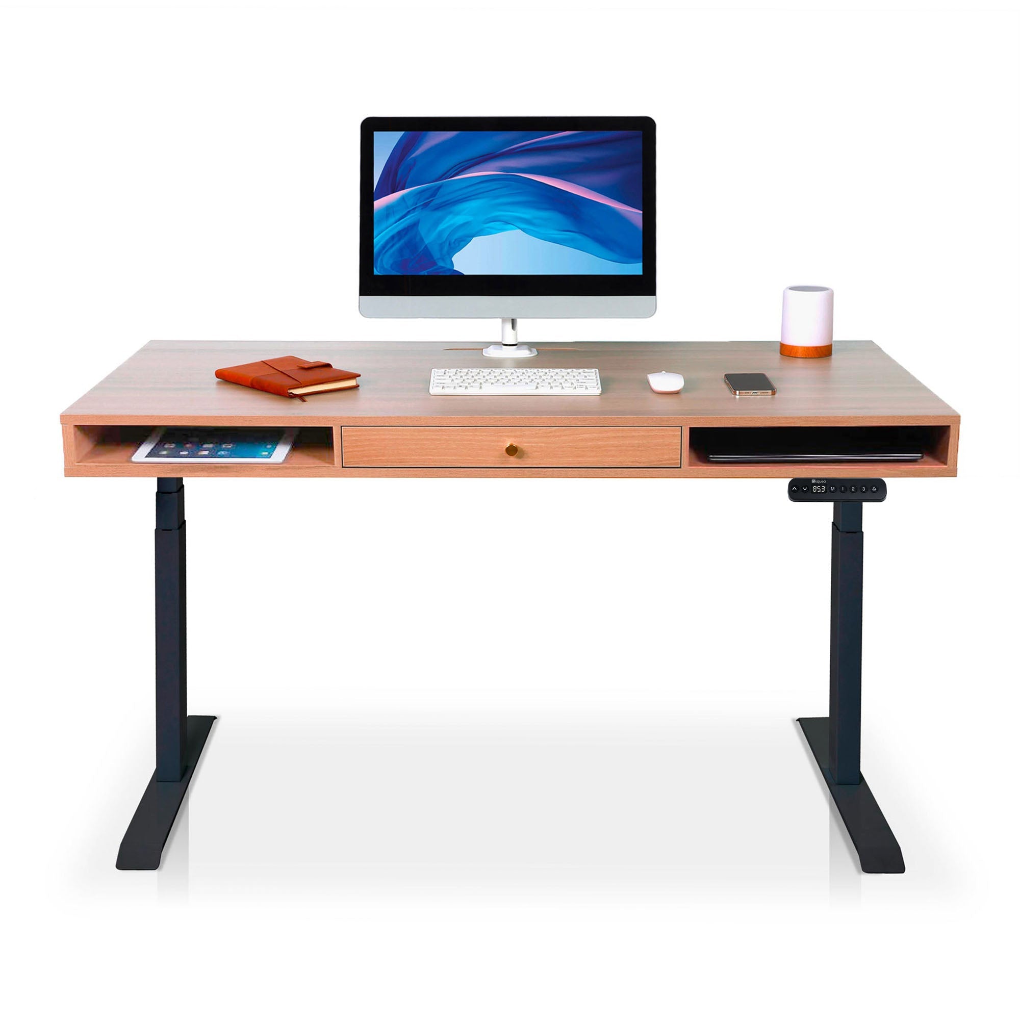 Bureau assis debout 1 tiroir - SPACE DYNAMIC SQUARE 110x60 cm noir-chene-naturel