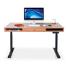 Bureau assis-debout KQUEO Space Dynamique en bois clair avec 1 tiroir et pieds noirs.