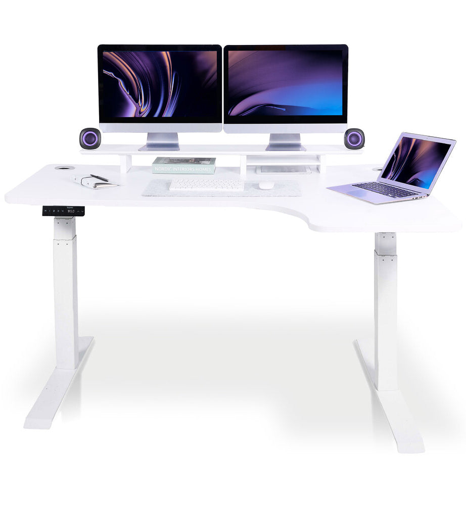 bureau assis debout en angle blanc