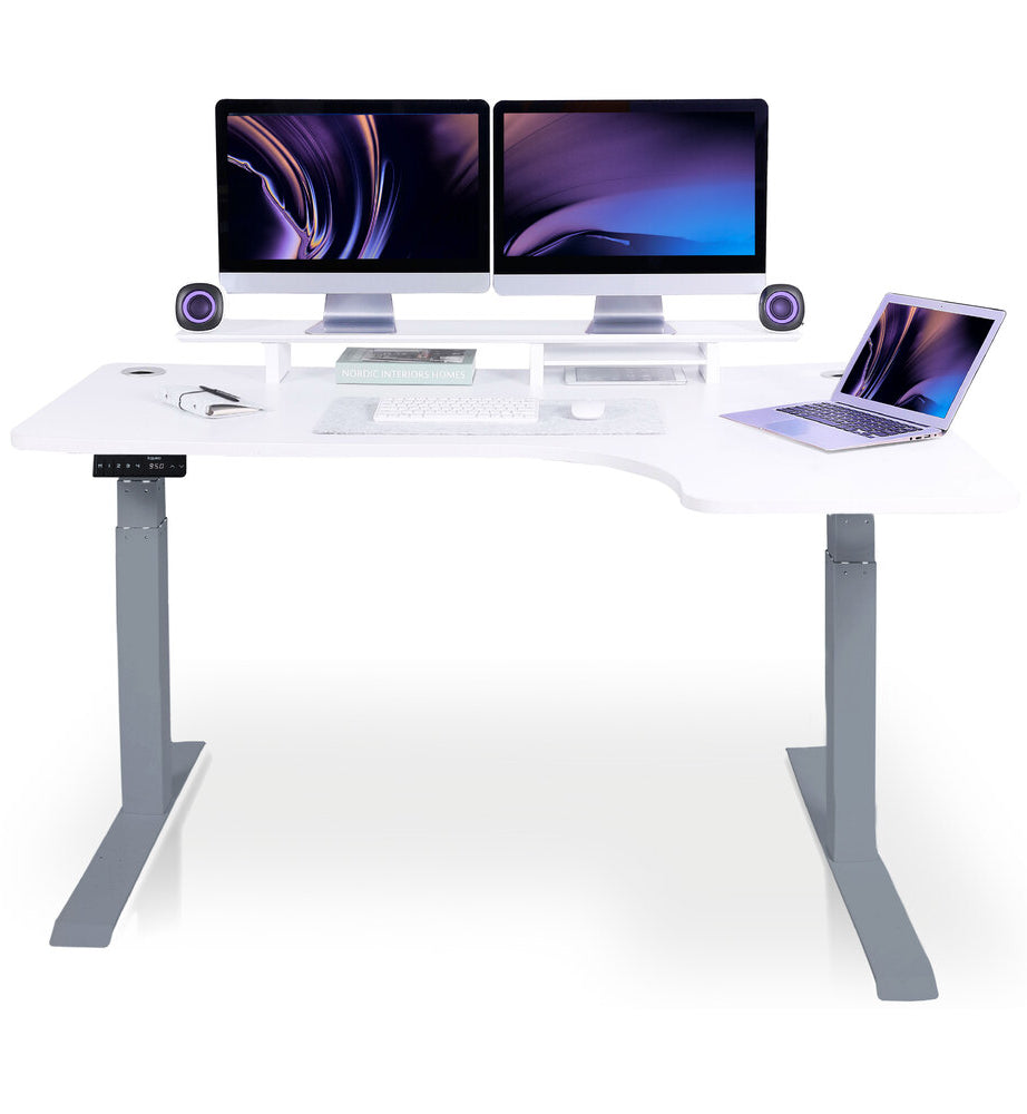 bureau assis debout en angle gris blanc