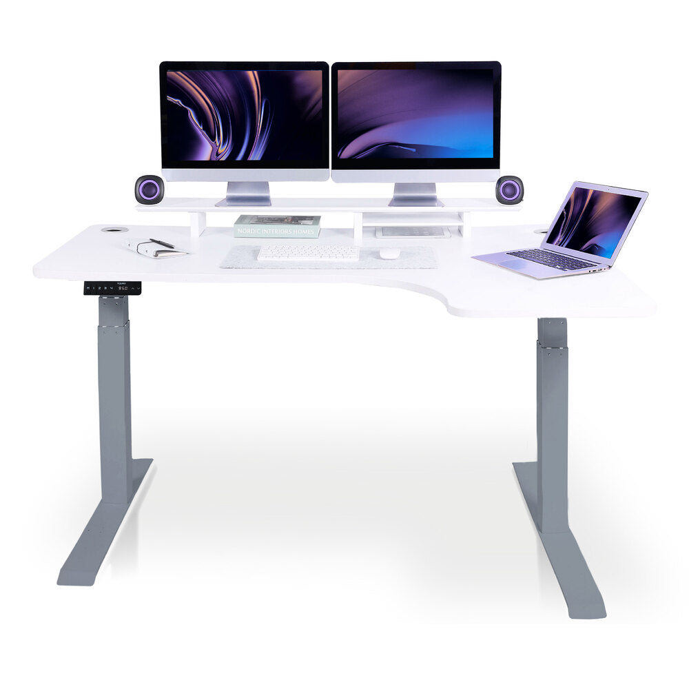 bureau assis debout en angle gris blanc