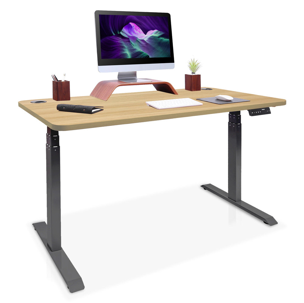 bureau assis debout DYNAMIC 140x70cm noir chene doré