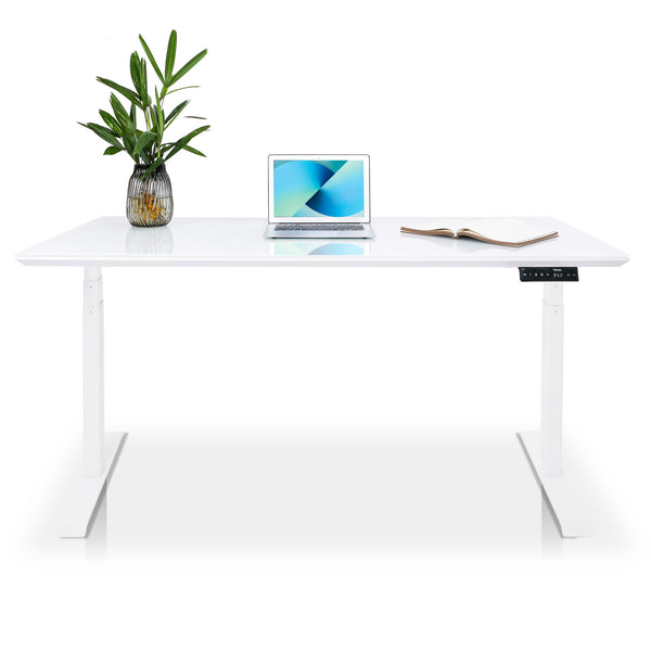 Bureau assis debout EXECUTIVE plateau verre, blanc