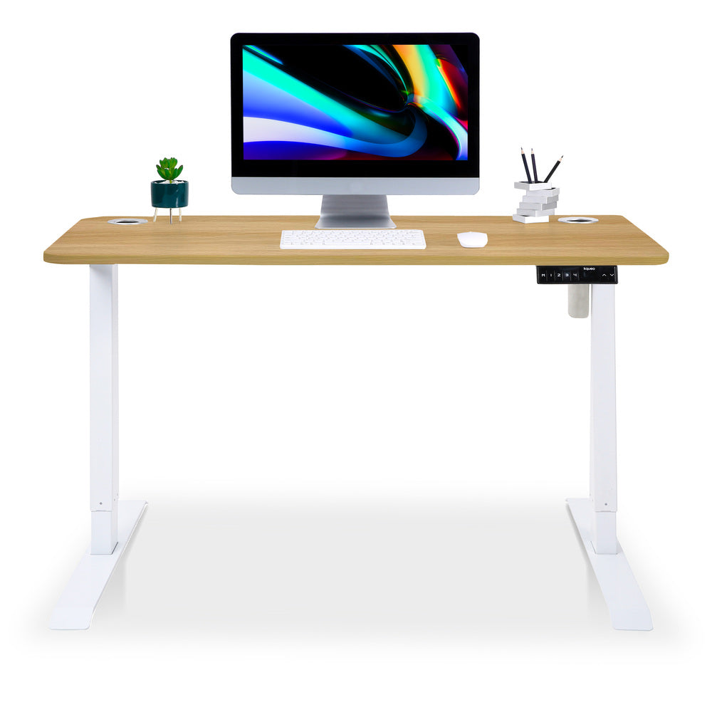 Bureau assis debout LIFT 140x80cm blanc chene doré