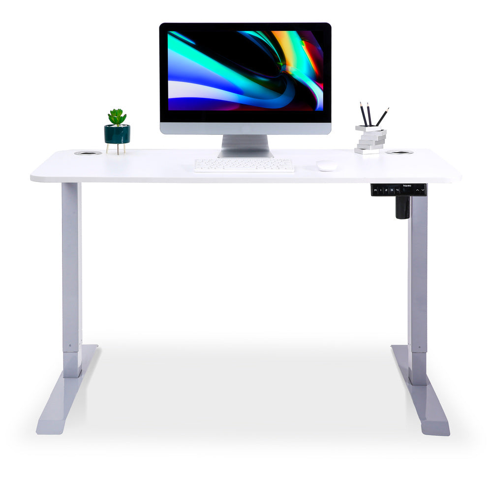 bureau assis debout LIFT 140x80cm gris blanc