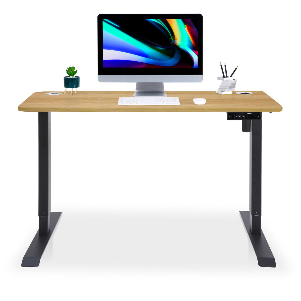 Bureau assis debout LIFT 140x80cm noir chene doré