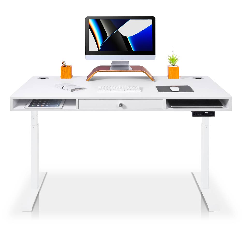 bureau assis debout avec tiroirs blanc
