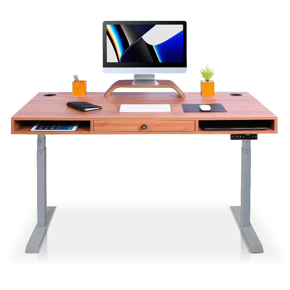 bureau assis debout avec tiroirs gris chene