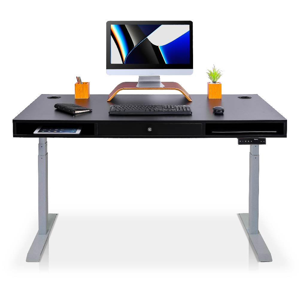 bureau assis debout avec tiroirs gris noir