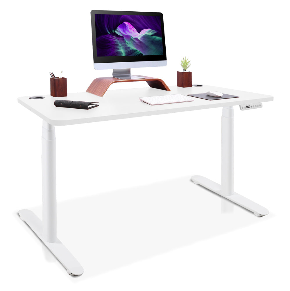 bureau assis debout pieds arrondis blanc 110x60cm