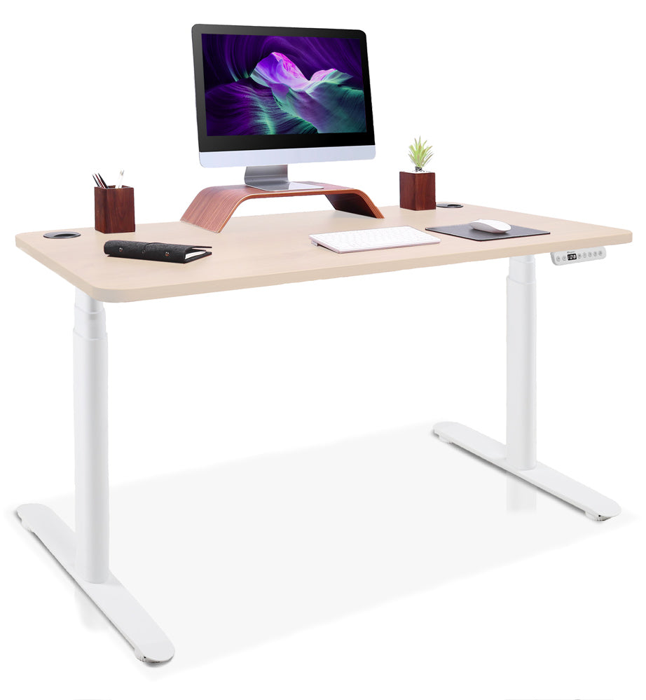 bureau assis debout pieds arrondis blanc/chêne clair 110x60cm