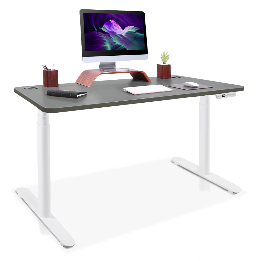 bureau assis debout pieds arrondis blanc/gris cendre 110x60cm
