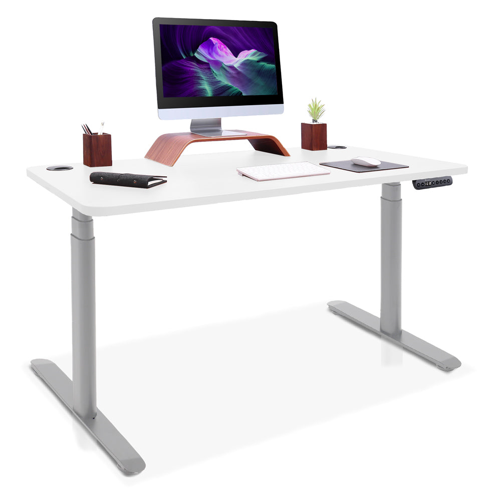 bureau assis debout pieds arrondis gris/blanc 110x60cm