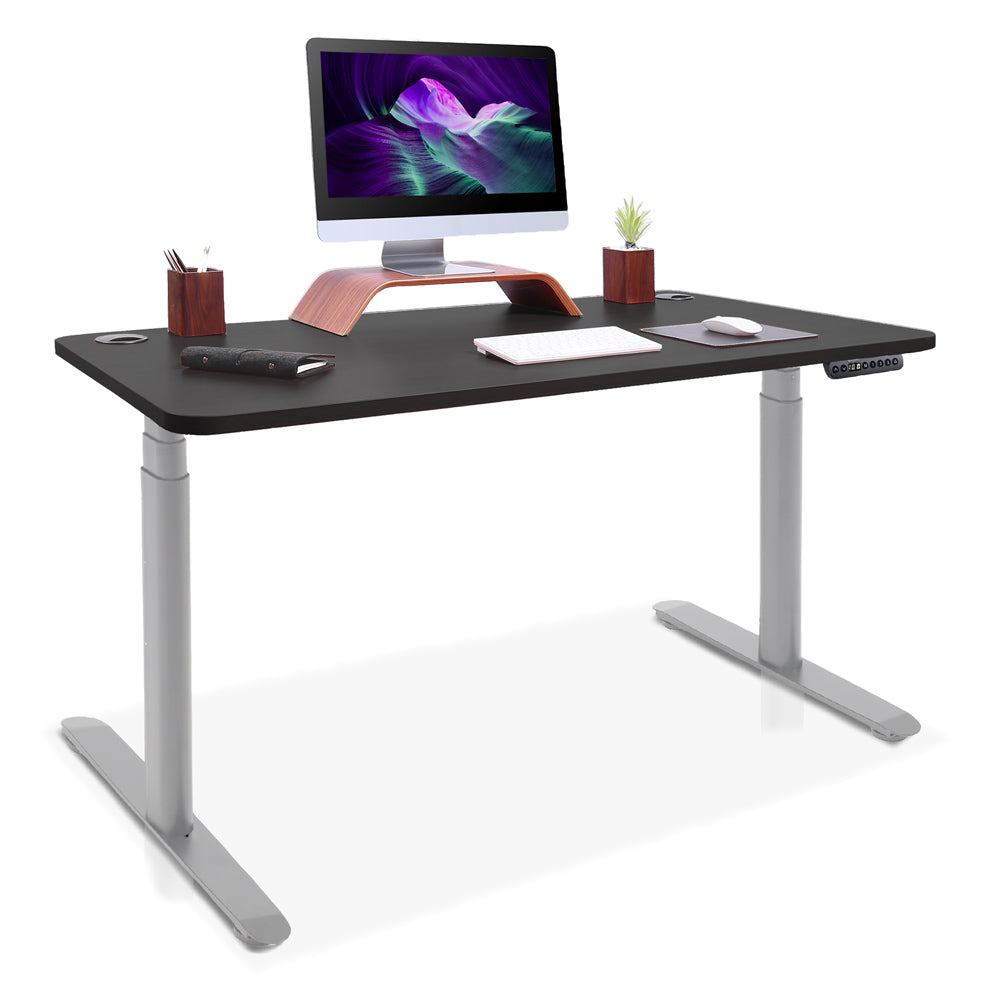 bureau assis debout pieds arrondis gris/noir 110x60cm