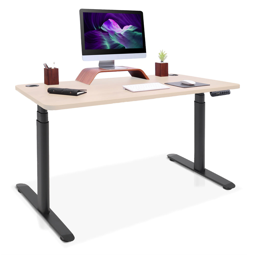 bureau assis debout pieds arrondis noir/chêne clair 110x60cm