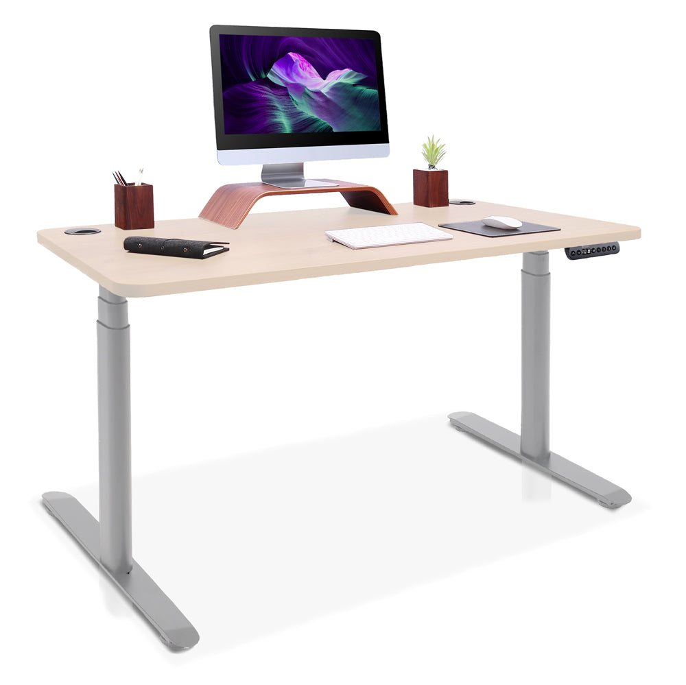 bureau assis debout pieds arrondis gris/chene clair 110x60cm