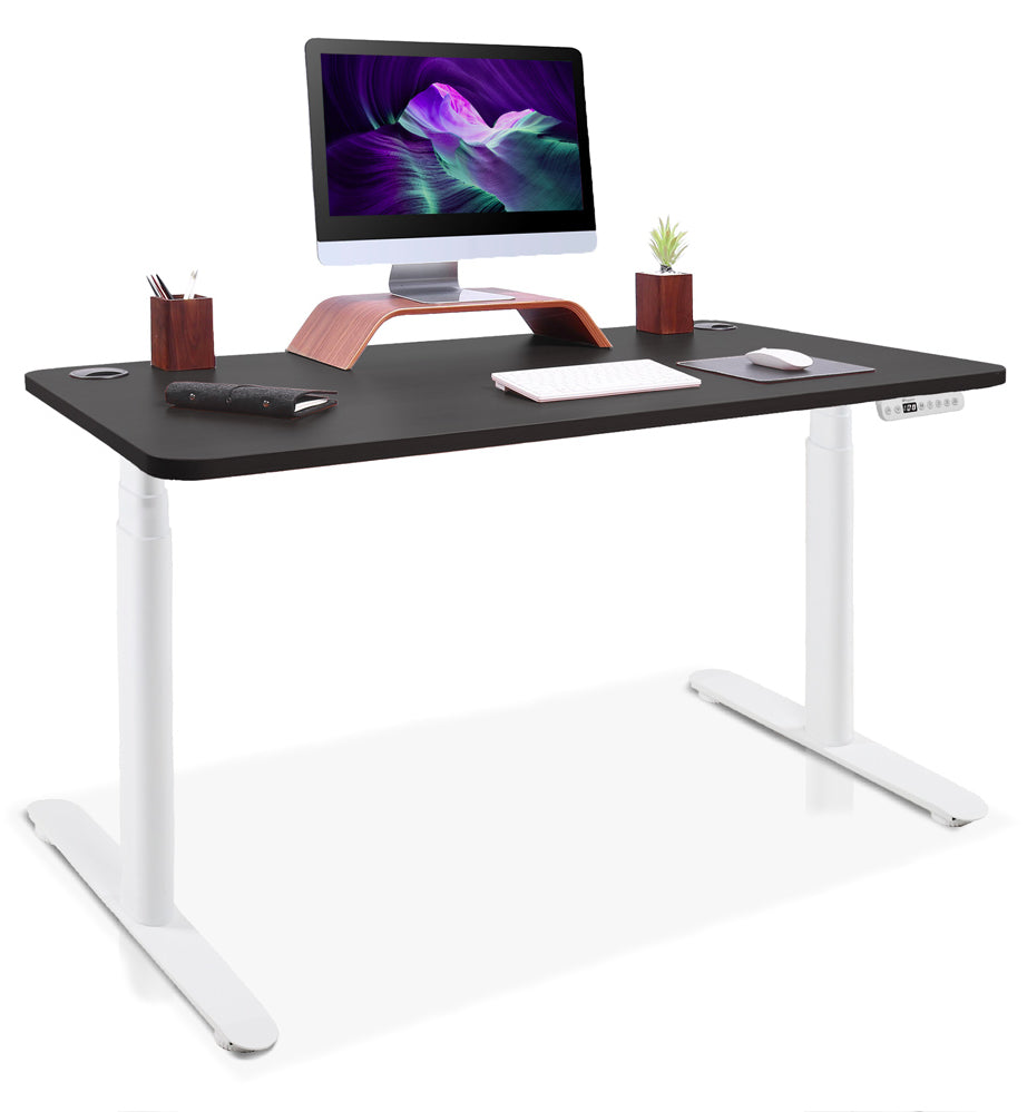 bureau assis debout pieds arrondis blanc/noir 110x60cm