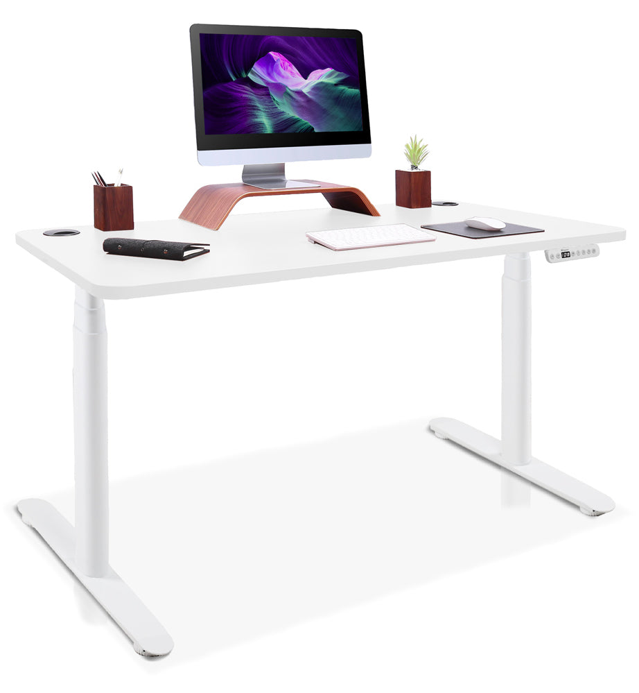 bureau assis debout pieds arrondis blanc 120x60cm