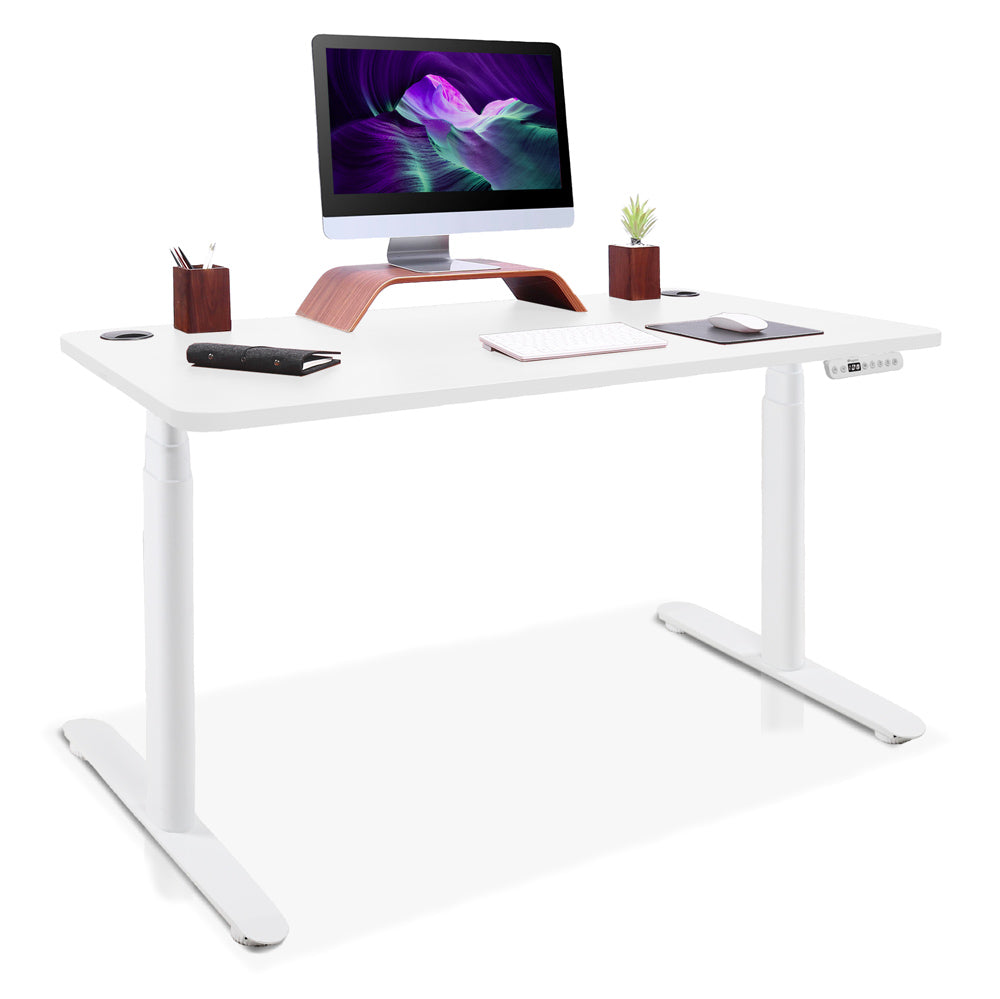 bureau assis debout pieds arrondis blanc 140x80cm