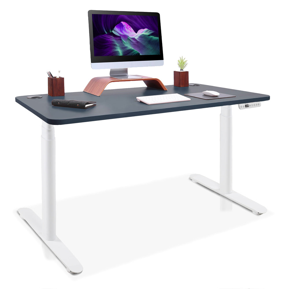 bureau assis debout pieds arrondis blanc gris ardoise