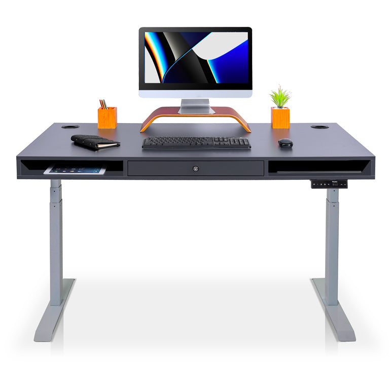 bureau assis debout avec un tiroir gris gris ardoise