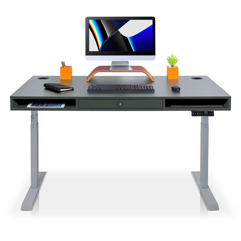 bureau assis debout avec un tiroir gris gris cendré