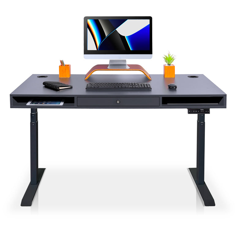 bureau assis debout avec un tiroir noir gris ardoise