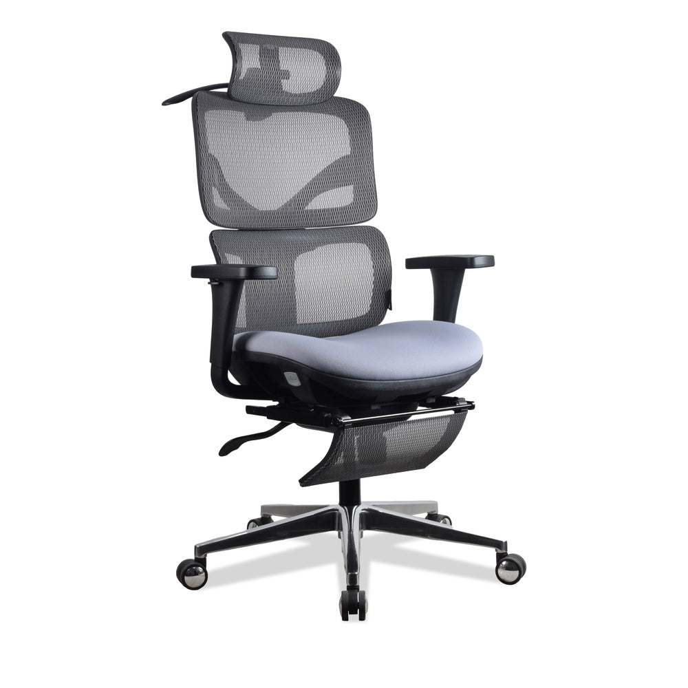 chaise ergonomique grise avec repose pied TERRANA KQUEO